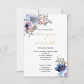 Navy & Blush Watercolor Bloemen Proefavondeten Kaart (Voorkant)