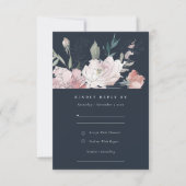 Navy Blush Waterverf Bloemen Bruiloft Details RSVP Kaartje (Voorkant)