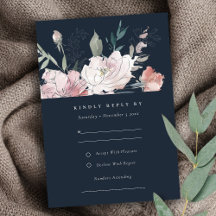 Navy Blush Waterverf Bloemen Bruiloft Details
