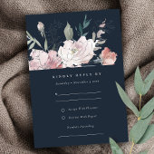 Navy Blush Waterverf Bloemen Bruiloft Details RSVP Kaartje