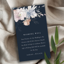 Navy Blush Waterverf Bloemen Bruiloft Wishing Well