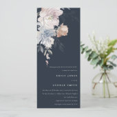 Navy Blush Waterverf Bloemen Verloving Kaart (Staand voorkant)