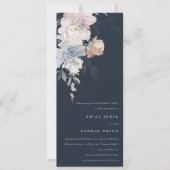Navy Blush Waterverf Bloemen Verloving Kaart (Voorkant)
