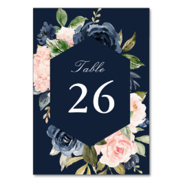 Navy & blush waterverf bloemenbruiloft kaart