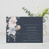Navy Blush Waterverf bloemenrepetitie diner Kaart (Staand voorkant)