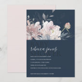 NAVY BLUSH WATERVERF FLORAL BABY SHOWER INVITE BEDANKKAART (Voorkant / Achterkant)