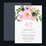 Navy Blush Waterverf Flowers 40th Birthday Party Kaart<br><div class="desc">Navy Blush Waterverf Flowers 40th Birthday Party Invitation Zie passend collectie in Niche en Nest Store</div>