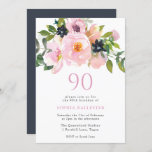 Navy Blush Waterverf Flowers 90th Birthday Party Kaart<br><div class="desc">Navy Blush Waterverf Flowers 90th Birthday Party Invitation Zie passend collectie in Niche en Nest Store</div>