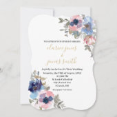 Navy & Blush Waterverf Flowers Weddenschap Kaart (Voorkant)