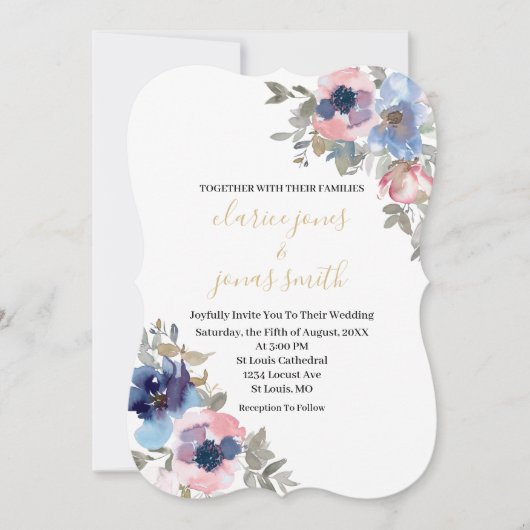 Navy & Blush Waterverf Flowers Weddenschap Kaart (Voorkant)