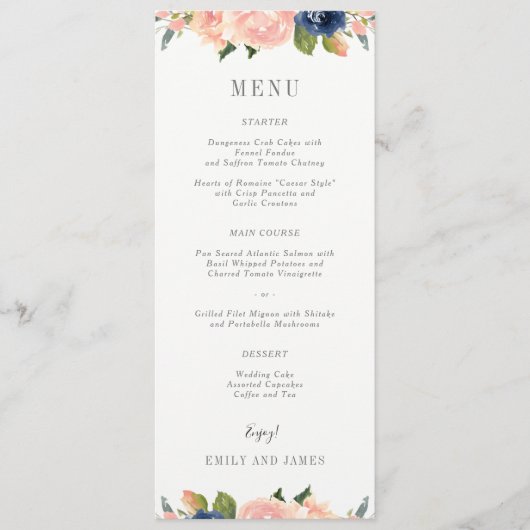Navy Blush Wedding Menu Kaart #NBC (Voorkant)