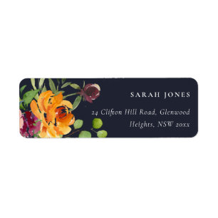 NAVY BLUSH YELLOW ORANJE FLORAL BUNCH ADRES ETIKET