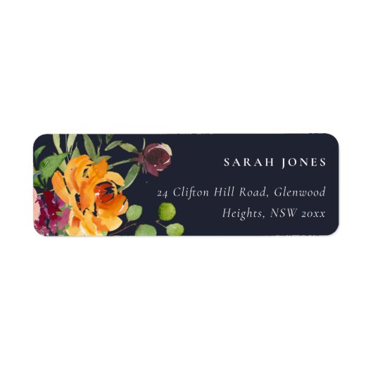 NAVY BLUSH YELLOW ORANJE FLORAL BUNCH ADRES ETIKET (Voorkant)