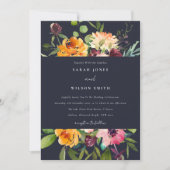 NAVY BLUSH YELLOW ORANJE FLORAL BUNCH WEDING KAART (Voorkant)