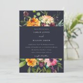NAVY BLUSH YELLOW ORANJE FLORAL BUNCH WEDING KAART (Staand voorkant)