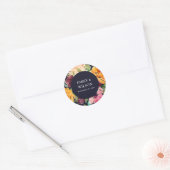 NAVY BLUSH YELLOW ORANJE FLORAL BUNCH WEDING RONDE STICKER (Envelop)