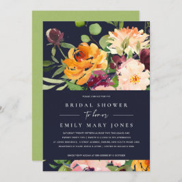 NAVY BLUSH YELLOW ORANJE FLORAL VRIJGEZELLENFEEST KAART