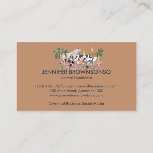 Navy Boerderij Kat Hond Vogel Alpaca Diervoeding Visitekaartje (Achterkant)