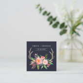 NAVY BOHO BLUSH ANTLER FLORAL WEDDING WEBSITE RSVP VIERKANTE VISITEKAARTJE (Staand voorkant)