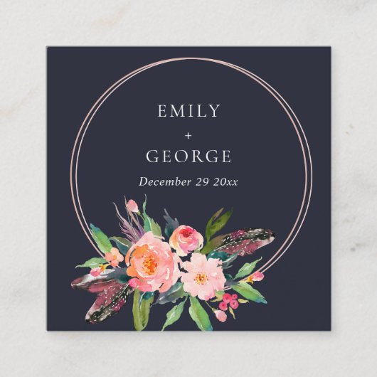 NAVY BOHO BLUSH FLORAL WREATH WEBSITE RSVP VIERKANTE VISITEKAARTJE (Voorkant)