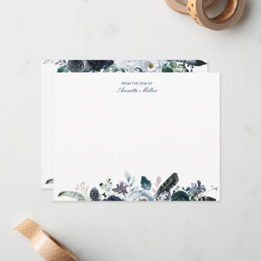 Navy Boho Floral Gepersonaliseerde briefkaart (Voorkant / Achterkant in situ)