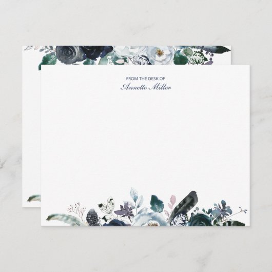 Navy Boho Floral Gepersonaliseerde briefkaart (Voorkant / Achterkant)