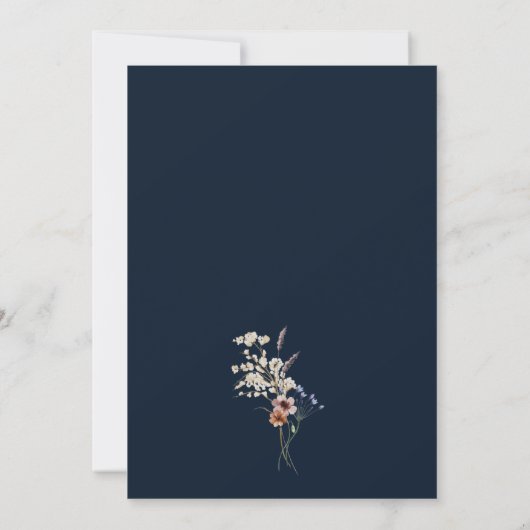 Navy Boho Floral Wedding Invitation Kaart (Achterkant)