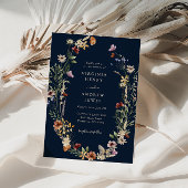 Navy Boho Floral Wedding Invitation Kaart