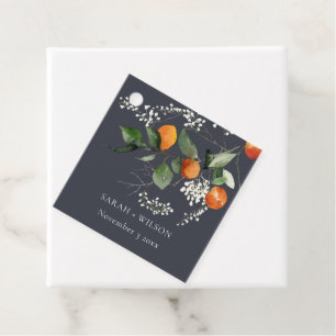 Navy Boho Oranje Blossom Botanical Wedding Bedankjes Labels
