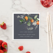 Navy Boho Oranje Blossom Botanical Wedding Napkins Servet (Insitu)
