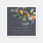 Navy Boho Oranje Blossom Botanical Wedding Napkins Servet (Voorkant)