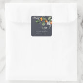 Navy Boho Oranje Blossom Botanical Wedding Vierkante Sticker (Tas)