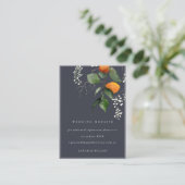 Navy Boho Oranje Blossom Botanical Wedding Website Informatiekaartje (Staand voorkant)
