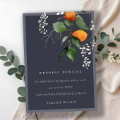 Navy Boho Oranje Blossom Botanical Wedding Website Informatiekaartje