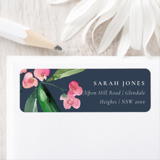 NAVY BOHO PINK CHRIST THORN CACTI BLOOM ADRES ETIKET (Insitu)