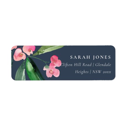 NAVY BOHO PINK CHRIST THORN CACTI BLOOM ADRES ETIKET (Voorkant)