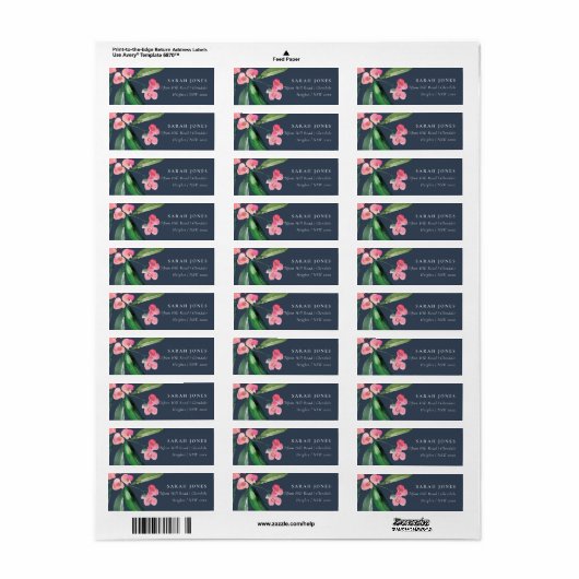 NAVY BOHO PINK CHRIST THORN CACTI BLOOM ADRES ETIKET (Full Sheet)