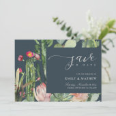 NAVY BOHO PINK DESERT CACTUS FLORAL WATERVERF SAVE THE DATE (Staand voorkant)
