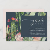 NAVY BOHO PINK DESERT CACTUS FLORAL WATERVERF SAVE THE DATE (Voorkant / Achterkant)