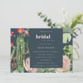 NAVY BOHO PINK FLORAL CACTI FOLIAGE VRIJGEZELLENFE KAART (Staand voorkant)