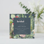 NAVY BOHO PINK FLORAL CACTI FOLIAGE VRIJGEZELLENFE KAART (Staand voorkant)