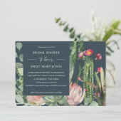 NAVY BOHO PINK FLORAL CACTUS FOLIAGE VRIJGEZELLENF KAART (Staand voorkant)