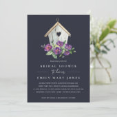 NAVY BOHO RUSTIC FLORAL BIRDHOUSE VRIJGEZELLENFEES KAART (Staand voorkant)