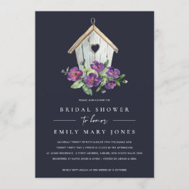 NAVY BOHO RUSTIC FLORAL BIRDHOUSE VRIJGEZELLENFEES KAART
