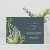NAVY BOHO SUCCULENT DESERT CACTI FAUNA BABY SHOWER KAART (Staand voorkant)