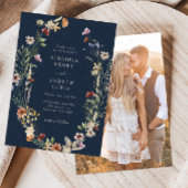 Navy Boho Wedding Invitation Kaart
