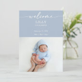 Navy Boho Welcome Baby Photo Announcement Card Kaart (Staand voorkant)