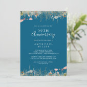 Navy Boho Wildflower 50ste bruiloft Jubileum Kaart (Staand voorkant)