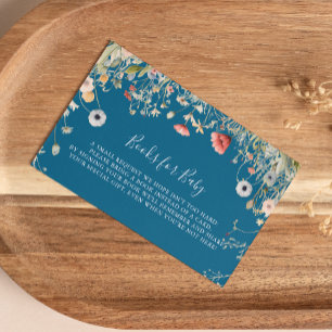 Navy Boho Wildflower Baby shower Boek Aanvraag Informatiekaartje