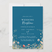 Navy Boho Wildflower bruiloft receptie Kaart (Voorkant)